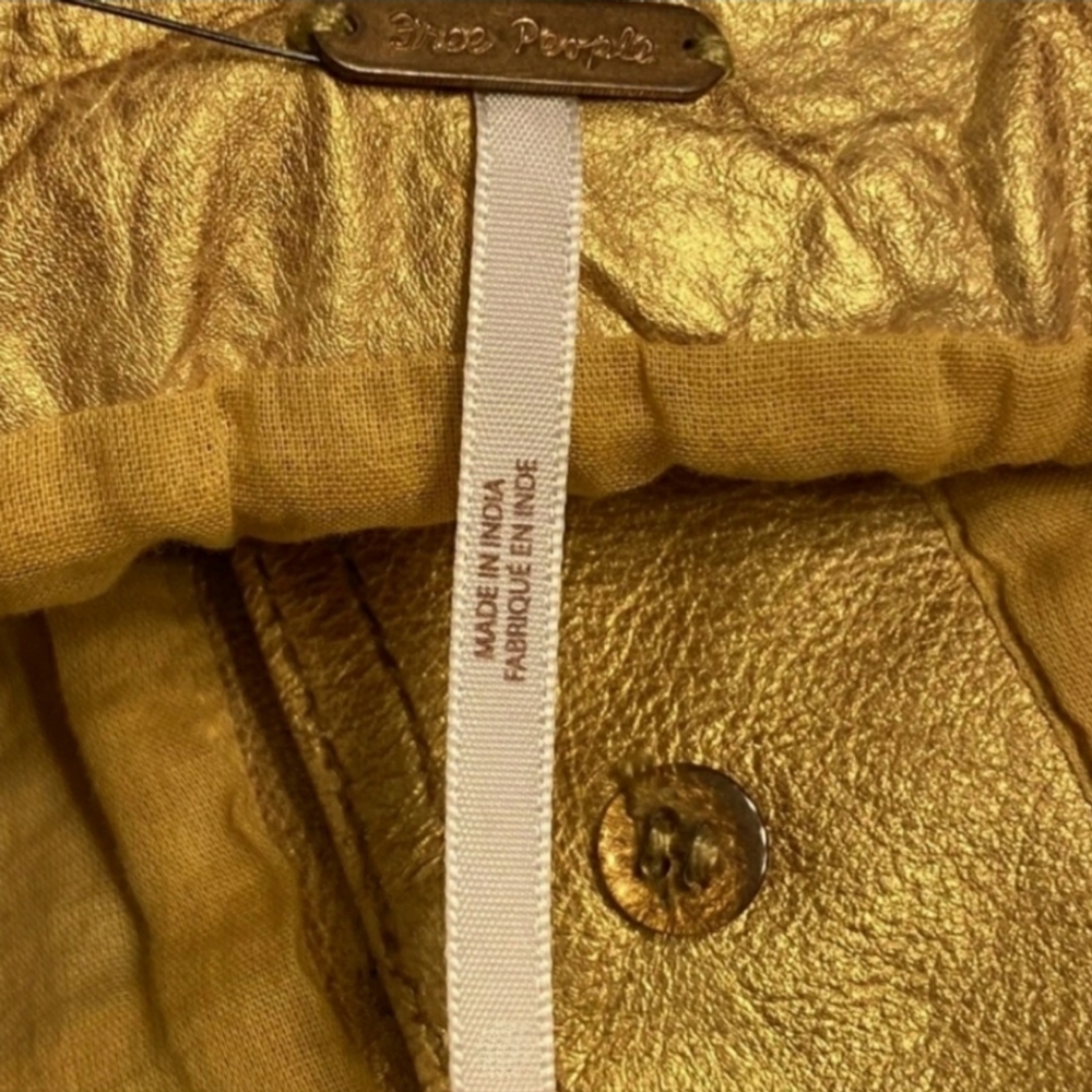 FREE PEOPLE Leather Metallic Gold Mini Dress Holiday Party New Years Eve Sz.4 - Picture 13 of 15